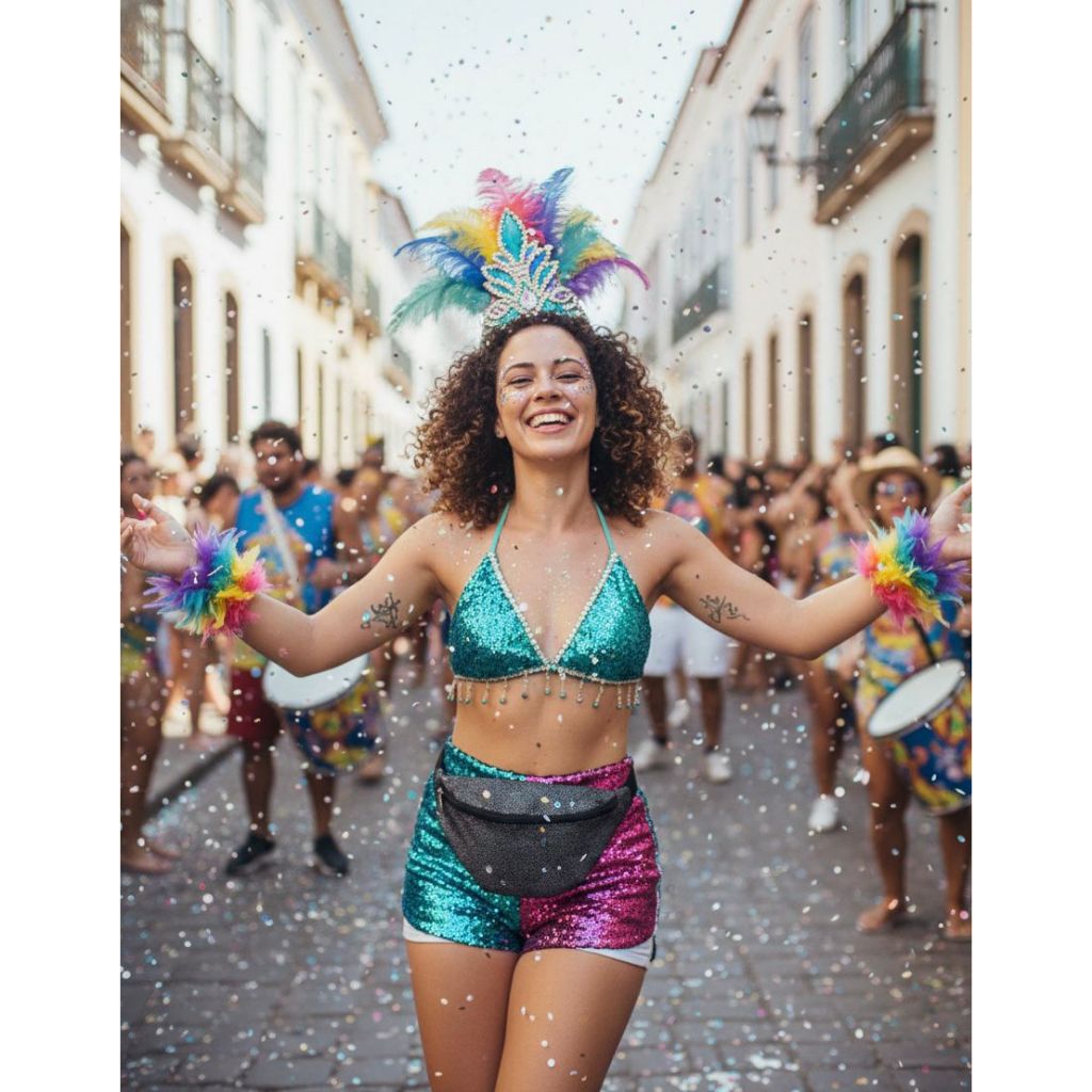 Pochete Feminina Preta de Brilho Glitter Ajustável Carnaval Festival Shows Porta Celular Dinheiro &  Documentos p/ Festa