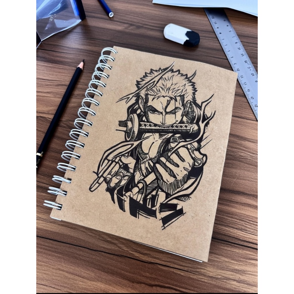 Sketchbook Caderno de Desenho A5  Tema One Piece –  Capa Kraft 300g  –  Papel 180g 70 Folhas