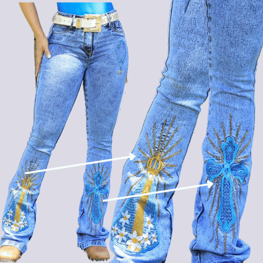 Calça Feminina Jeans Country Levanta Bumbum Flare Estica Strech Bordado em Oferta na Shopee