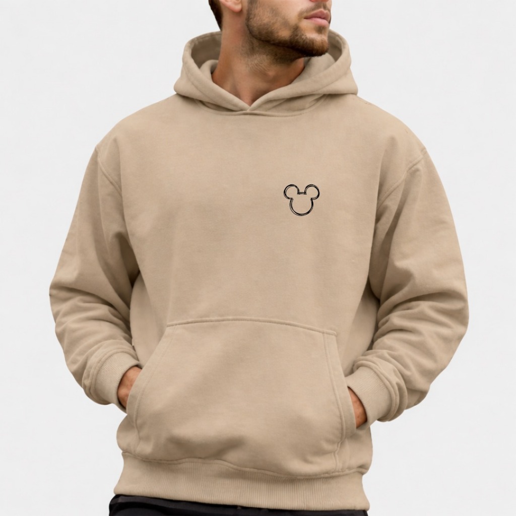 Blusa de Frio Moletom Grosso Flanelado Estampado Cabeça Vazada Mickey Mouse Estilo Abrigo Canguru Adulto e Infantil