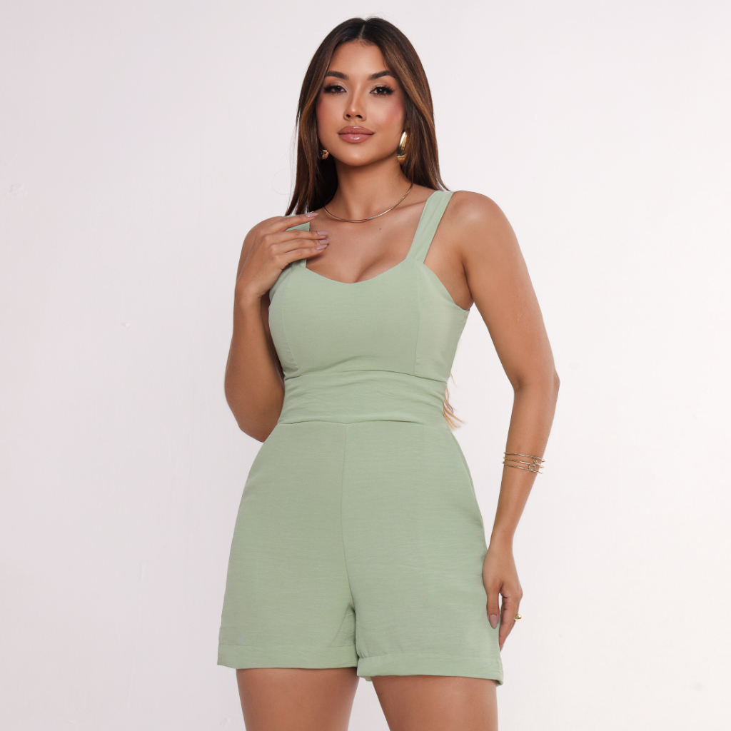 Macaquinho Feminino Cintura Marcada elástico nas Costas Estiloso  Fresquinho 38 ao 46 Envio Imediato