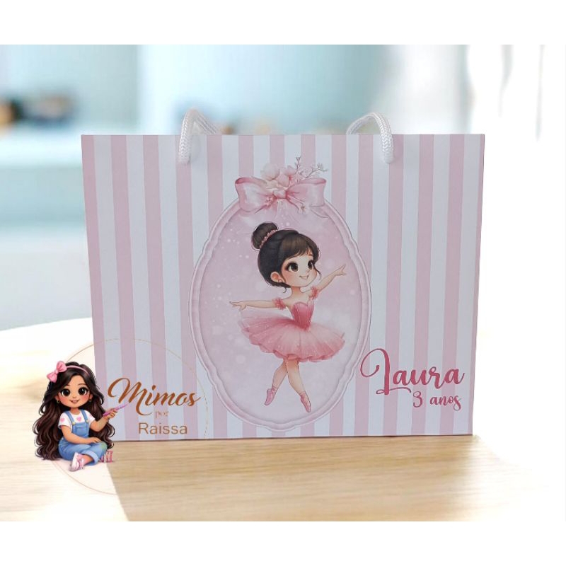 Sacolinha personalizada bailarina aniversário festa infantil lembrancinha sacola