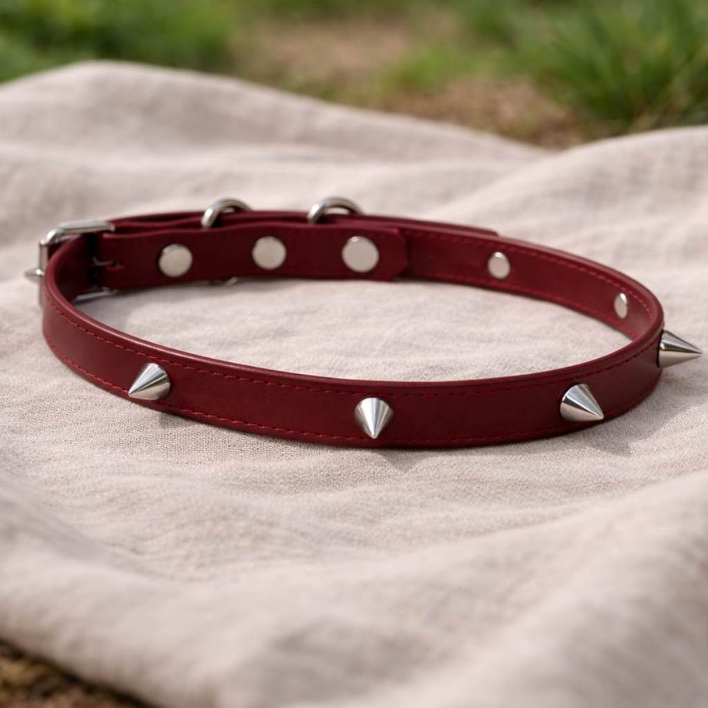 Coleira Canina Couro Leve Porte Médio Pequeno Prática Estilo Premium Produto Pug Raças Spike