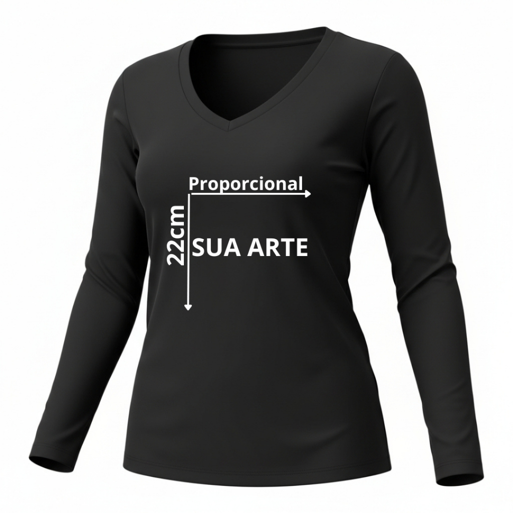 Blusa gola v manga longa Personalizável 22cm – Adicione sua estampa na camiseta, crie sua estampa