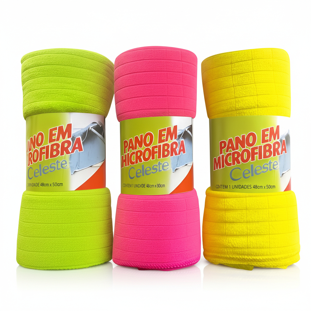 kit 3 Panos Microfibra Celeste 48x58 Limpeza Multiuso Chão Carro Prato Vidro Móveis Cores Sortidas