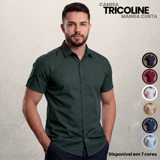 Camisa Social Manga Curta Masculina Casual Confortável Tricoline em Oferta na Shopee