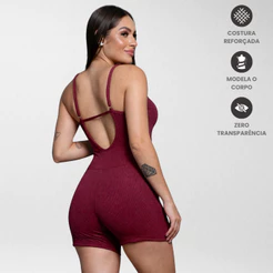 Macaquinho Macacão Canelado Alcinha Feminino Roupa Academia Esportivo Fitness Treino Corrida Yoga