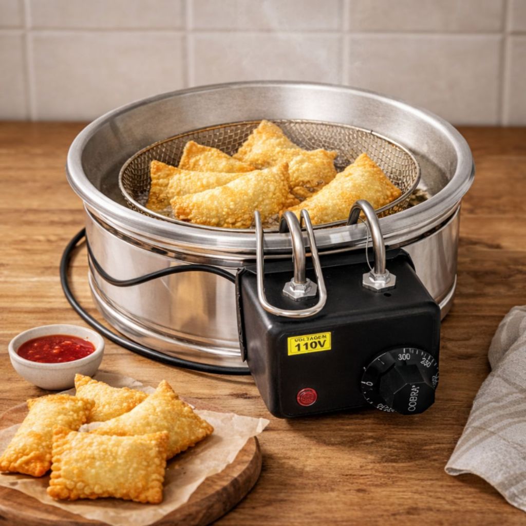 Fritadeira Elétrica de pastel Tacho 5 Litros Redonda Inox 110v e 220v Fritura batata Pastelaria