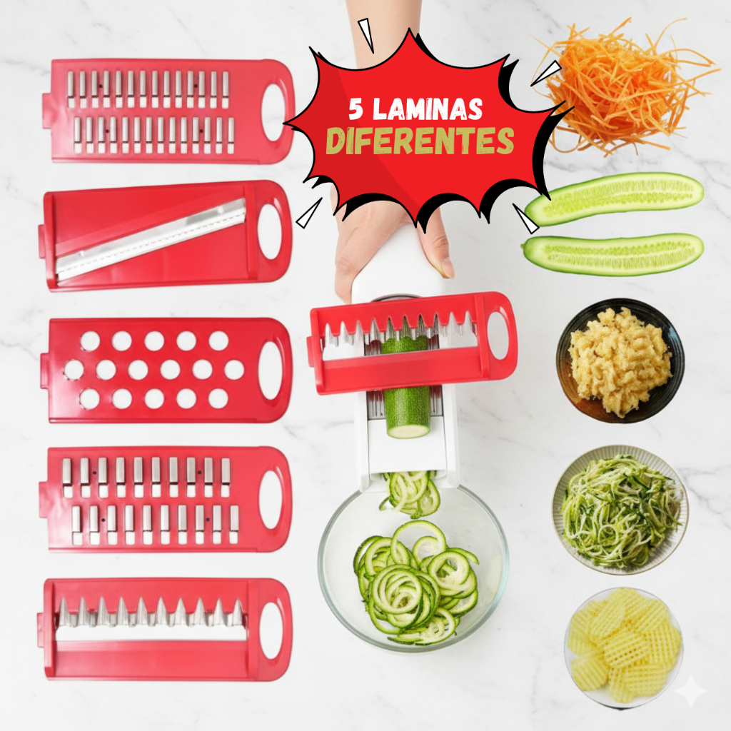 Multi Cortador Mandolin Fatiador Ralador 5 Lâminas Diferentes Com Travas Legumes Frutas Verduras