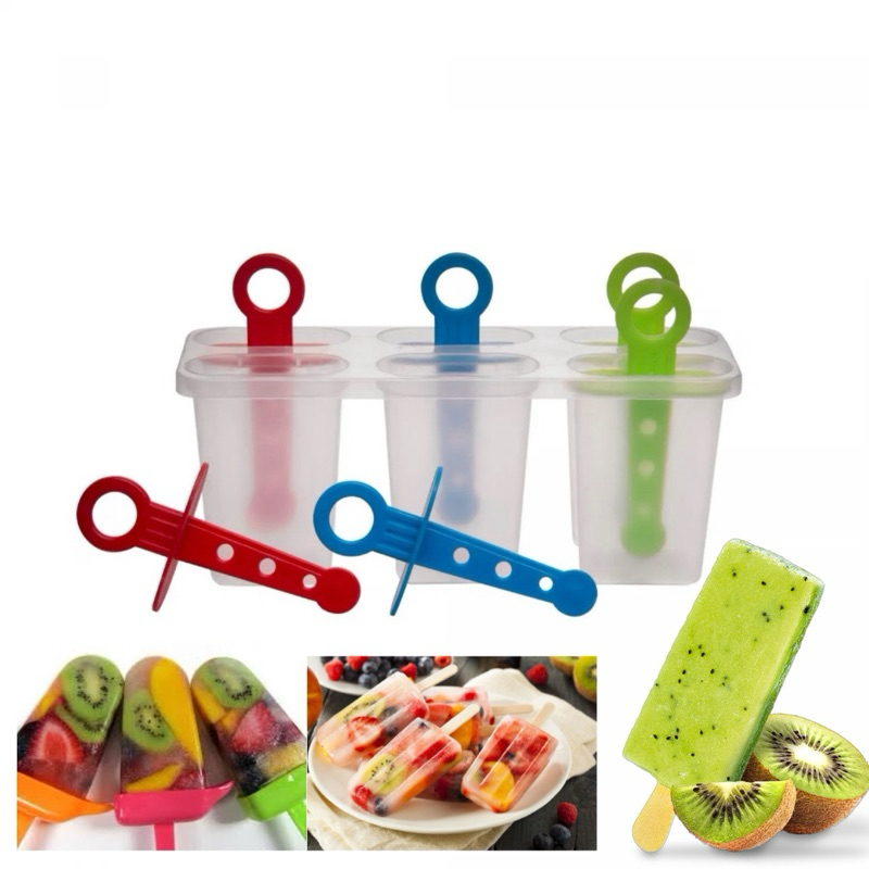 Forma de Picolé Sorvete Infantil 6 Cavidades Colorida Plástico Livre de BPA Faz Sorvete Caseiro