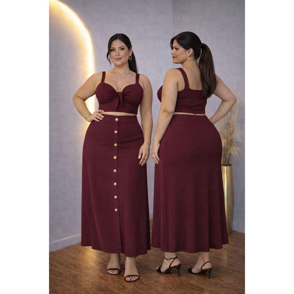 Conjunto Plus Size Saia Longa E Cropped G Ao G2 Cintura Alta Moda Evangélica em Oferta na Shopee