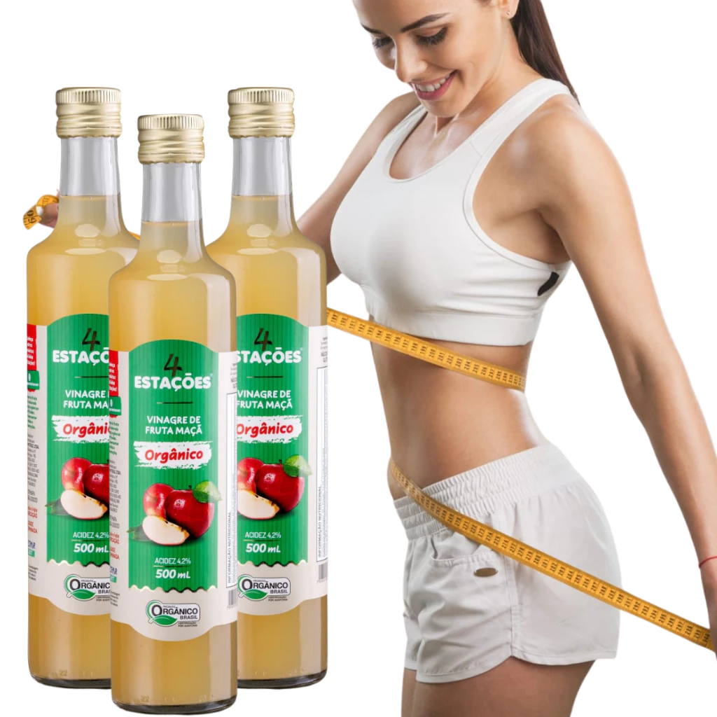 KIT 3x Vinagre de Maçã 4 Estações 100% Orgânico 500ml • Acidez 4% • Natural, sem Conservantes • Saúde e Bem-Estar