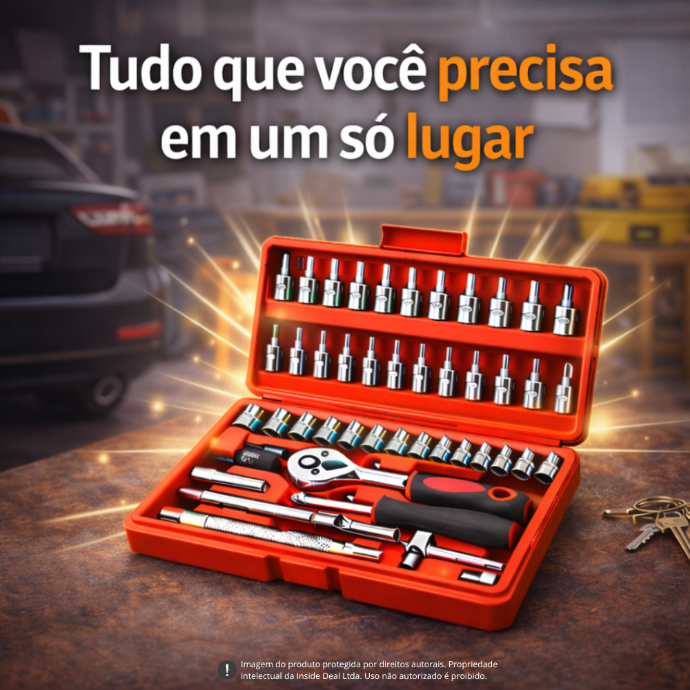 40 Peças / 46 Peças Jogo De Chave Catraca Caixa De Ferramentas Completa Reversível Soquetes Maleta