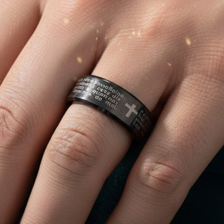 Anel com Oração do Pai Nosso 6 mm em Aço Inox PVD Preto em Oferta na Shopee