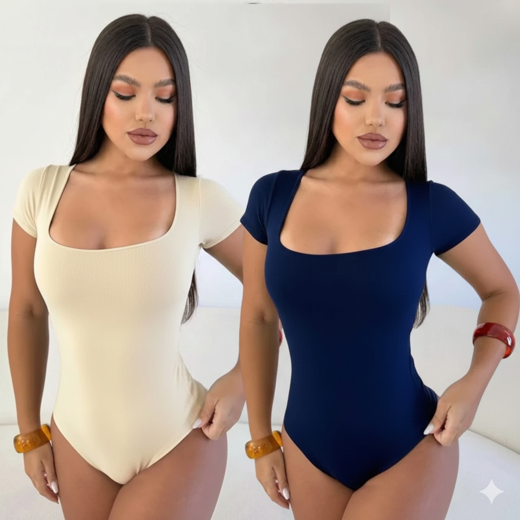 KIT 2 Body Collant Feminino Manga Curta Suplex Premium Elegante Básico Casual Verão. em Oferta na Shopee