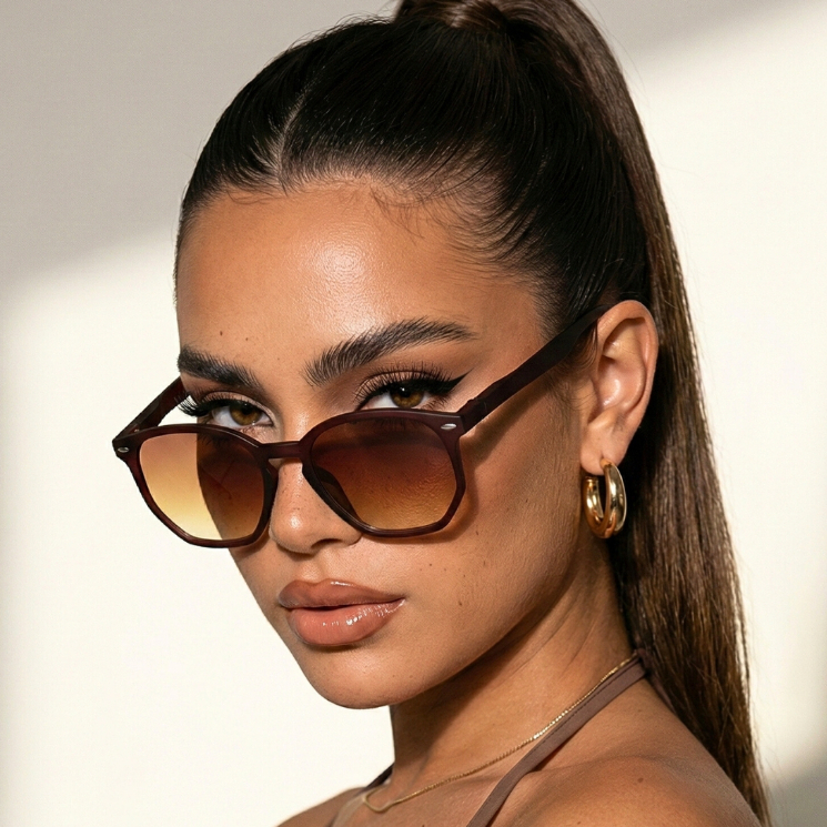 Oculos de Sol Hexagonal Premium Original Marrom Degrade Blogueira Tendencia uv400 Feminino Unissex em Oferta na Shopee