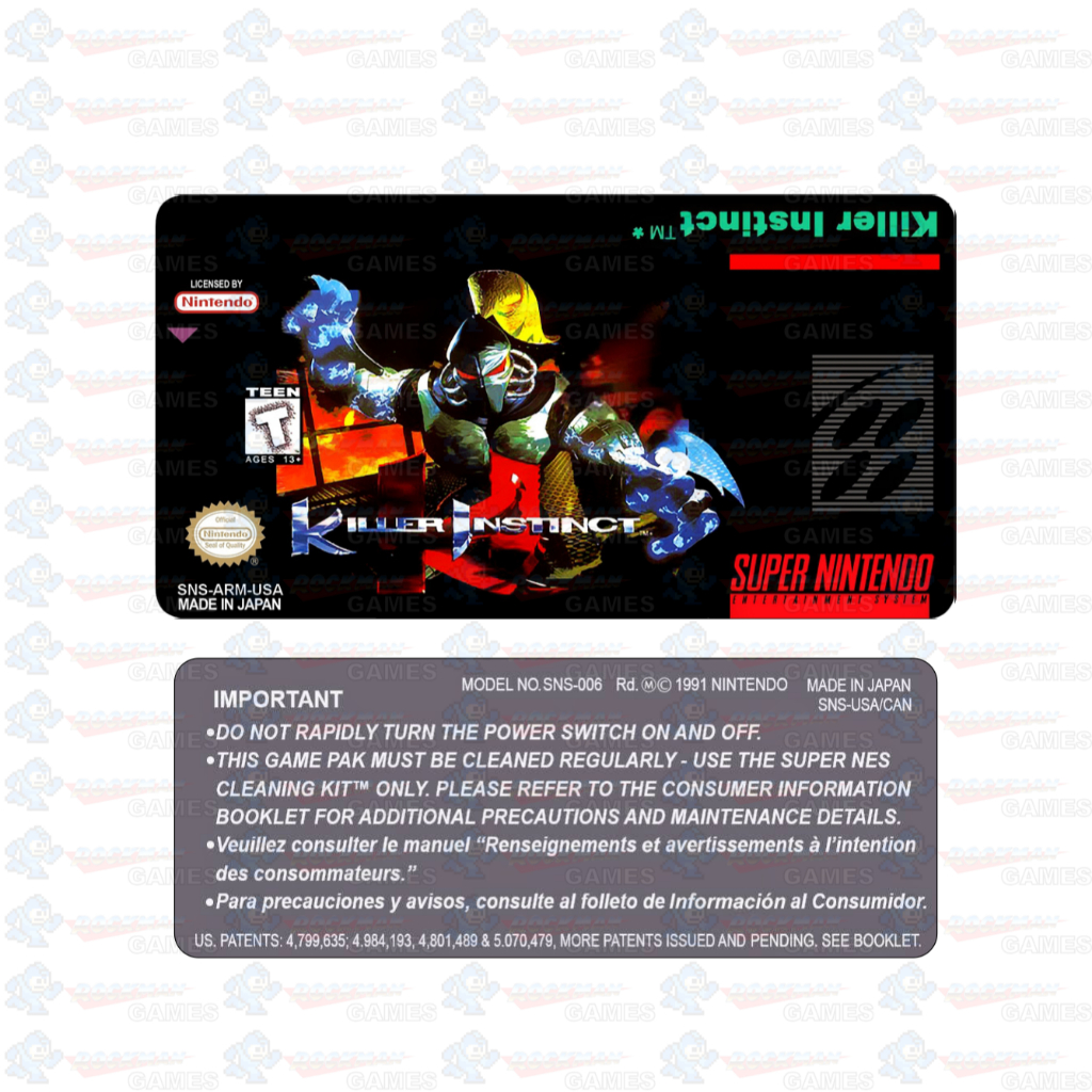 Killer Instinct - Label Adesiva P/ Cartucho De Snes
