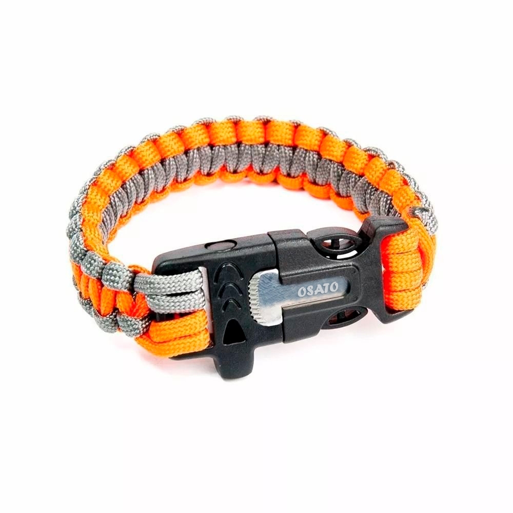 Bracelete Pulseira Com Pederneira Paracord Com Apito Laranja
