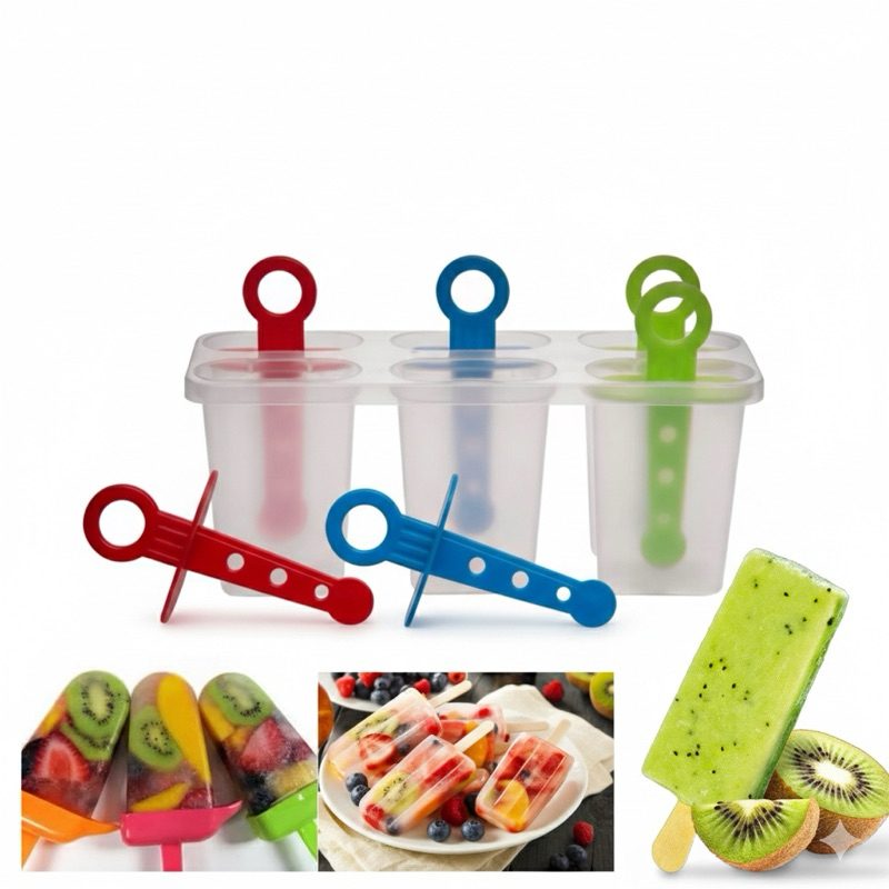 Forma de Picolé Sorvete Infantil 6 Cavidades Colorida Plástico Livre de BPA Faz Sorvete Caseiro Kit Prático