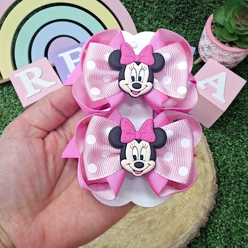 Par de Laços Minnie Rosa Parzinho de laço no bico de pato em Oferta na Shopee