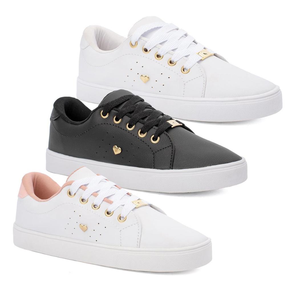 tênis coração casual feminino cores sola baixa leve e macio oferta especial