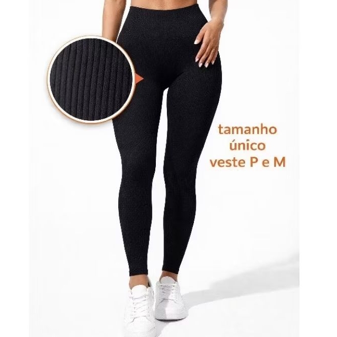 Calça Legging Fitness Canelada Feminina Cintura Alta Academia Tamanho Único P/M. em Oferta na Shopee