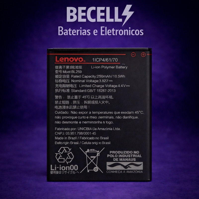 Bateria Vibe K5 / Vibe C2 Original Lenovo Modelo BL259 + Selo Anatel + NF + Entrega Direta