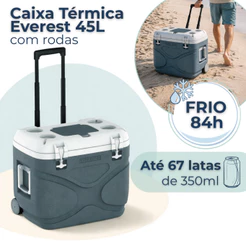 Caixa Térmica Cooler Grande 45 Litros Com Rodas Reforçadas e Alça Everest Soprano