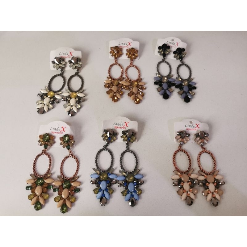 💎 Brinco Feminino Luxo Grande Floral 🌸 Argola Strass Colorido ✨ Festa Elegante Glamour Moda Argola Torcida B45060-1
