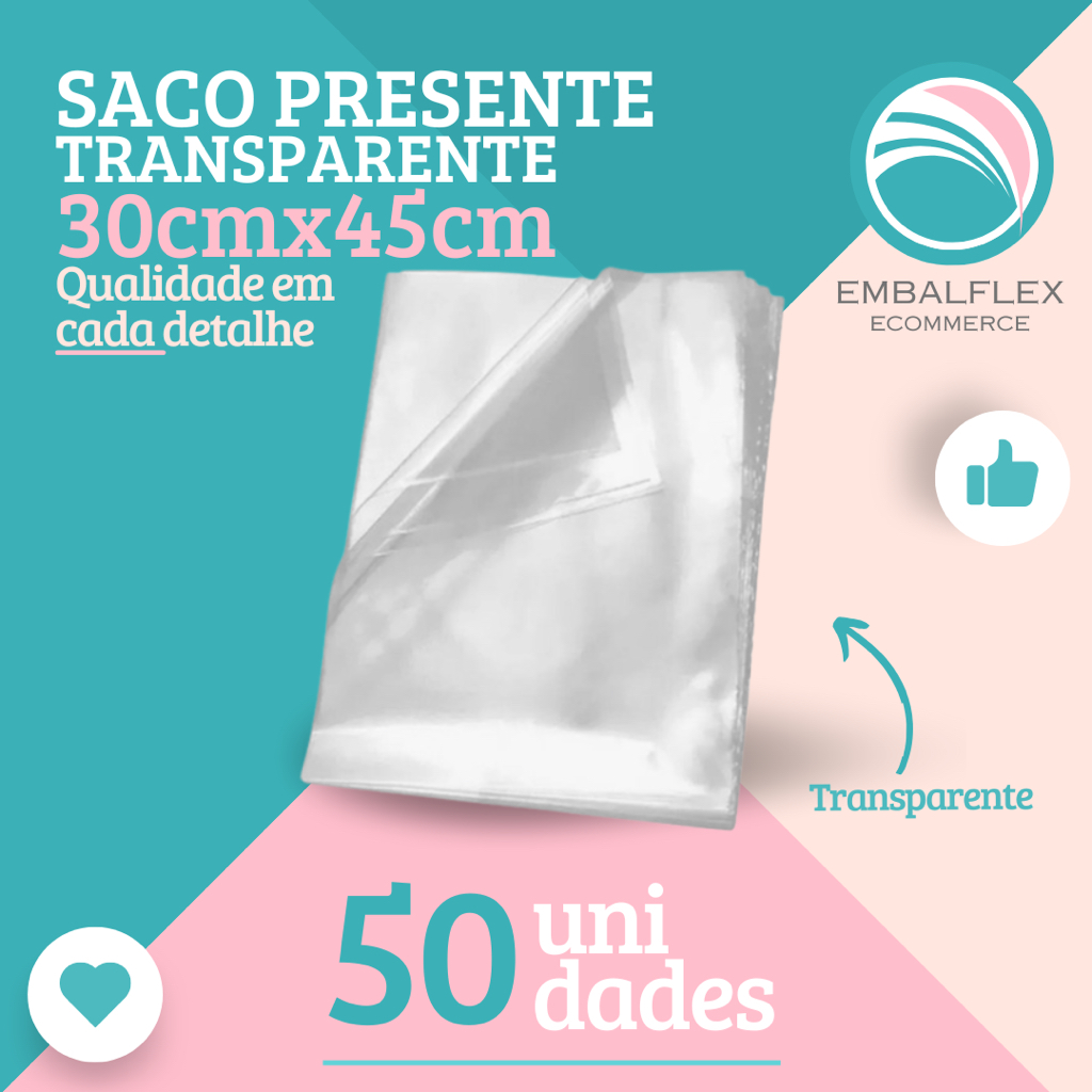 50 Sacos de Presentes Celofane Transparente Cestas Kits 30x45cm