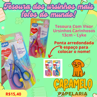 Tesoura Escolar Ursinhos Carinhosos com visor 13 cm - Lyke em Oferta na Shopee