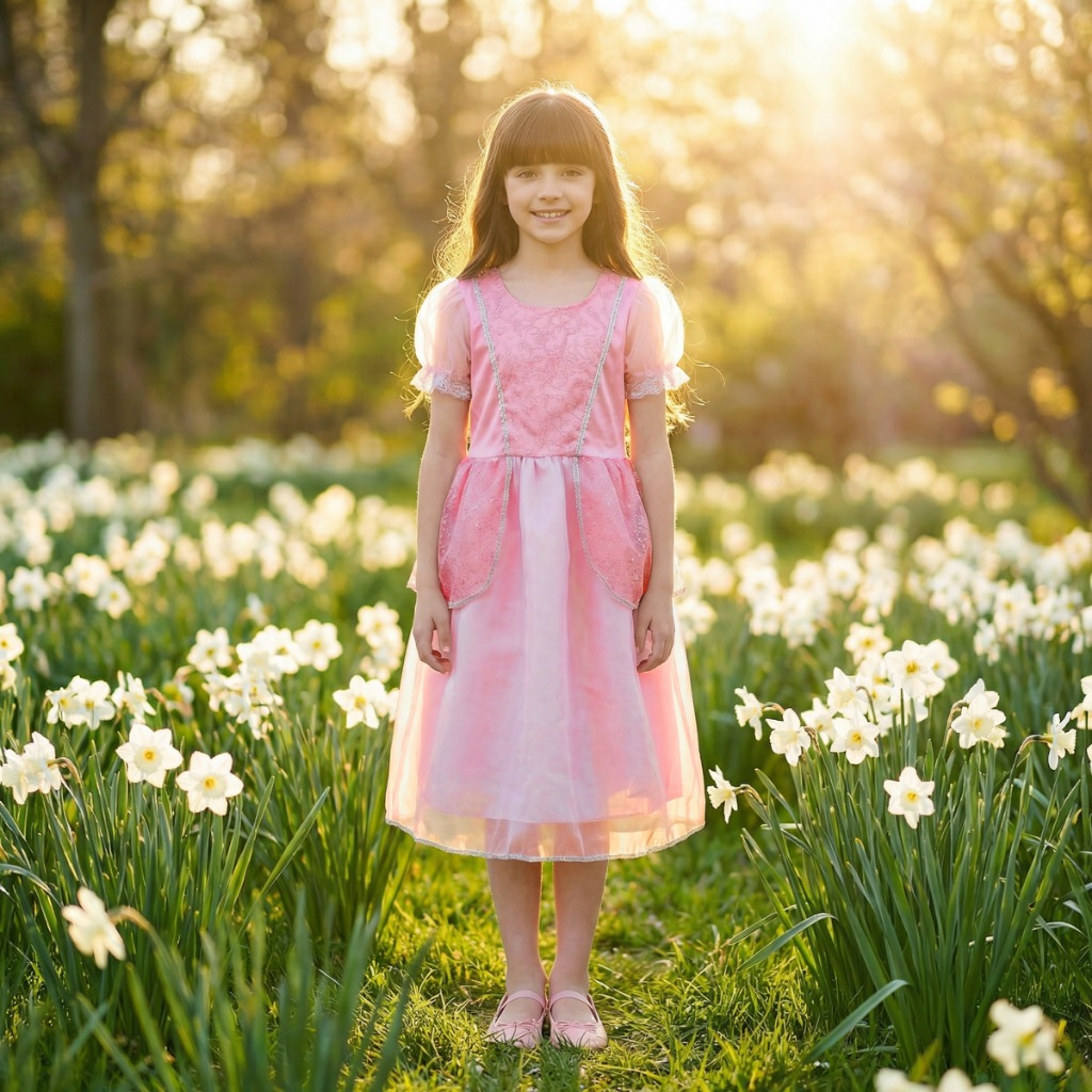 Vestido Longo Fantasia Princesa Aurora Bela Adormecida Rosa Menina Infantil Luxo