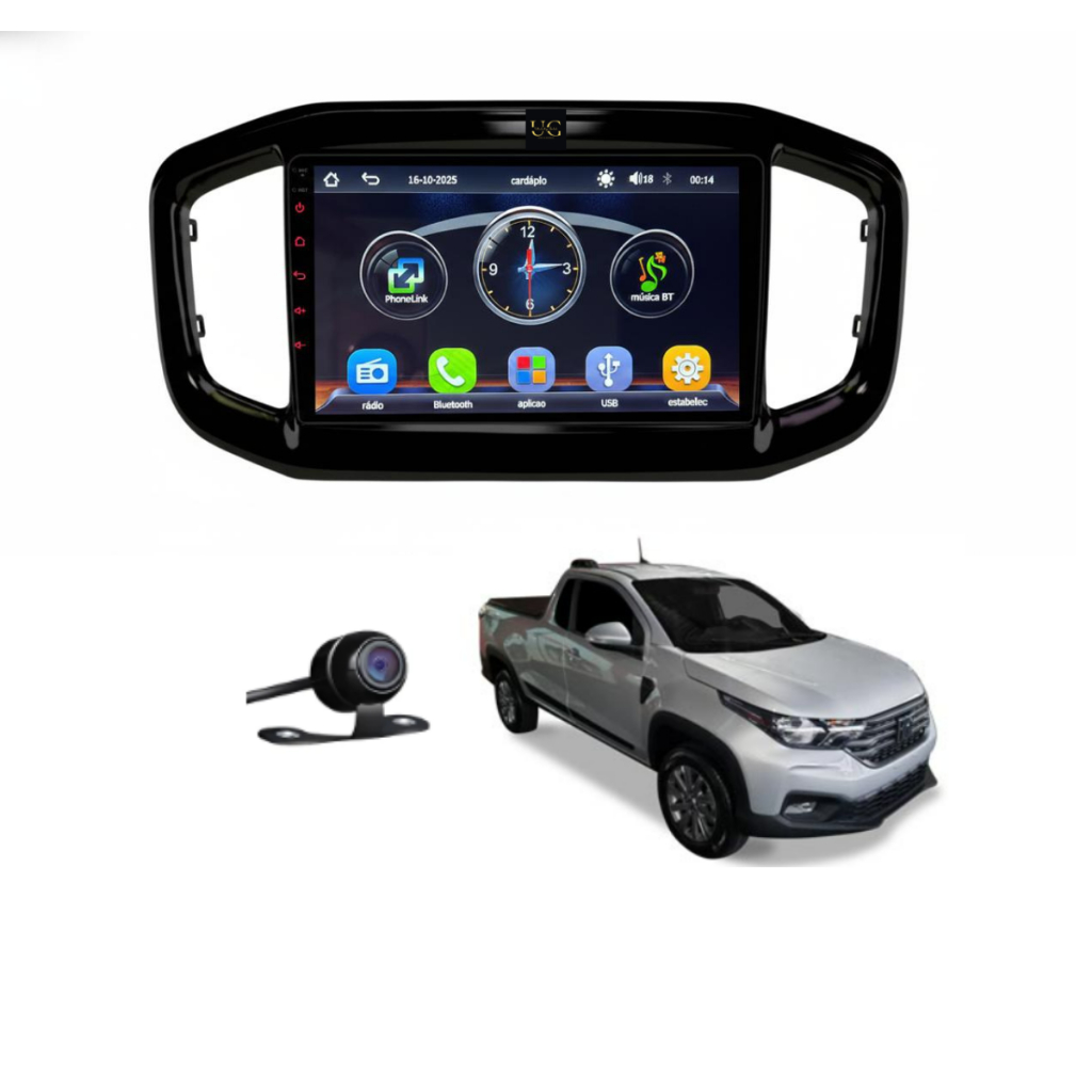Central Multimidia 9' Carplay Sem Fio Strada 2020-26 Som Carro + Câmera de Ré