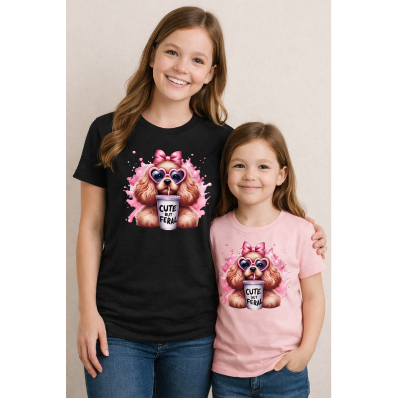 Camisa Mãe e Filha Cachorrinho Fofo – Conjunto Família 100% Algodão Infantil e Adulto | Cute But Feral | Envio Rápido