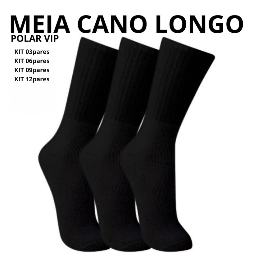 Kit Meias Cano Longo Unissex Esportiva Academia Tamanho 39 a 43 Polar Vip em Oferta na Shopee