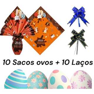 Kit 10 Sacos metalizados para ovos de Páscoa + 10 laço fácil vários temas- Tamanho em Oferta na Shopee