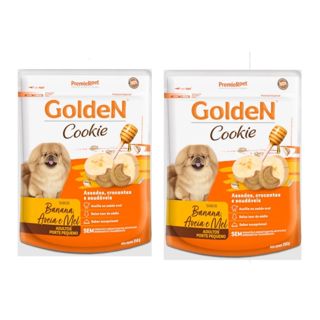 Biscoito GoldeN Cookie Cães Adultos Porte Pequeno Banana, Aveia & Mel 350G Kit 2 Unidades