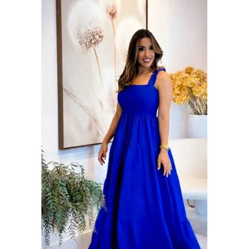 Vestido Longo em Duna Alça Babado