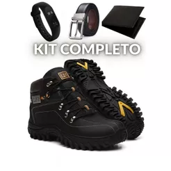 Bota Masculina Caterpillar Em Couro + Cinto + Carteira + Relógio