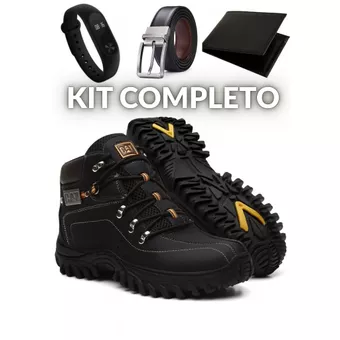 Bota Masculina Caterpillar Em Couro + Cinto + Carteira + Relógio