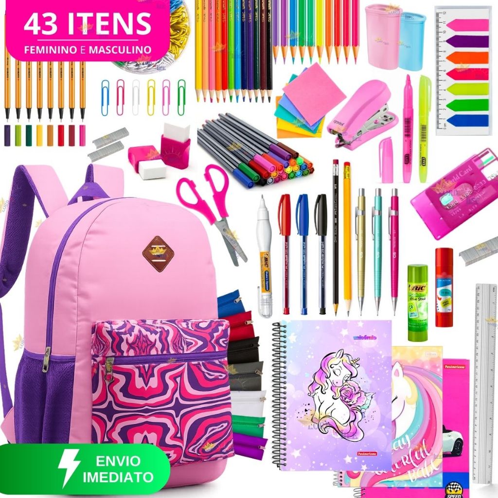 Material Escolar Completo Com Sem Mochila Escolar Feminina Estojo Escolar Feminino Volta As aulas