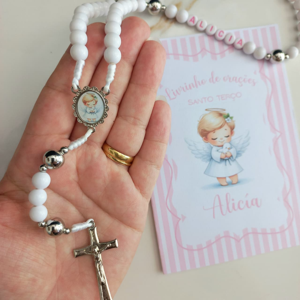 Terço Para Batizado Infantil Personalizado / Com Livrinho de Oração / Lembrancinha de Batismo