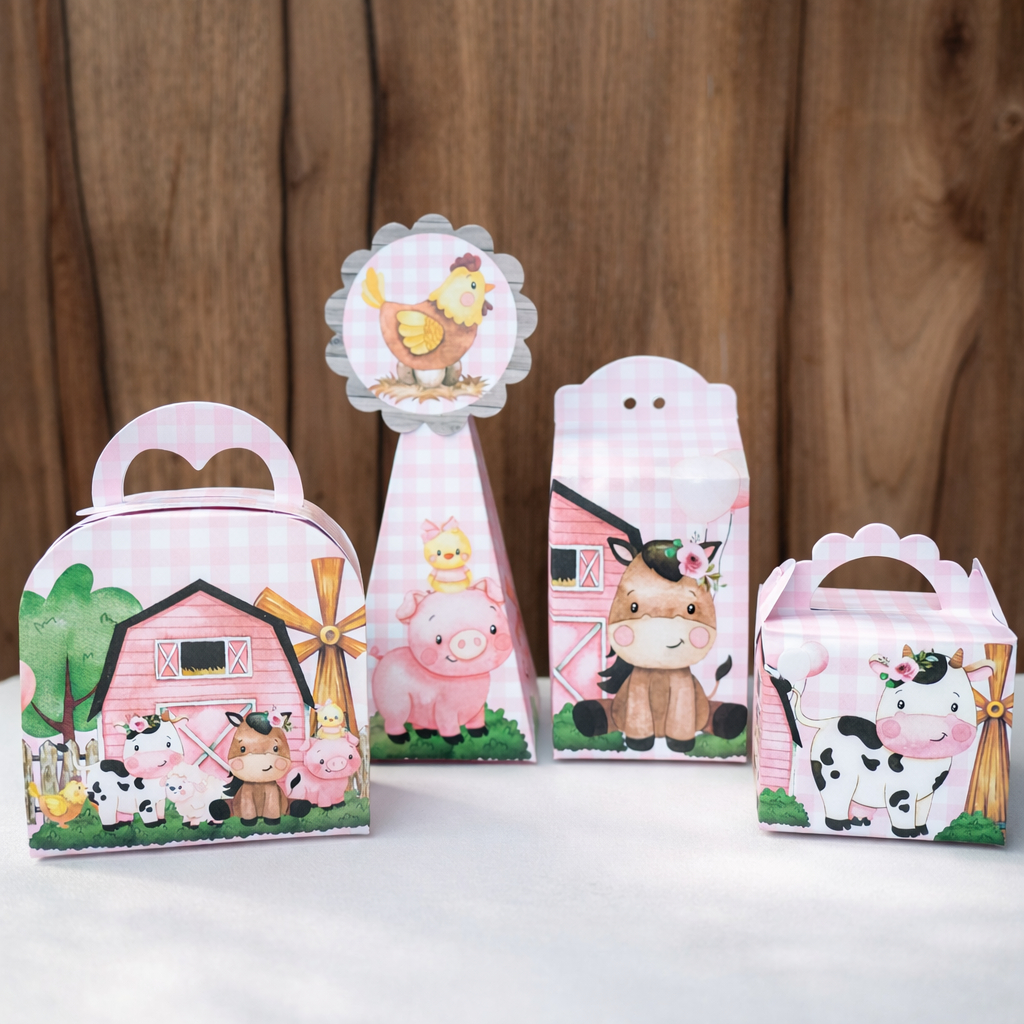 Kit Personalizado Fazendinha Rosa - Caixas personalizadas fazendinha rosa em Oferta na Shopee