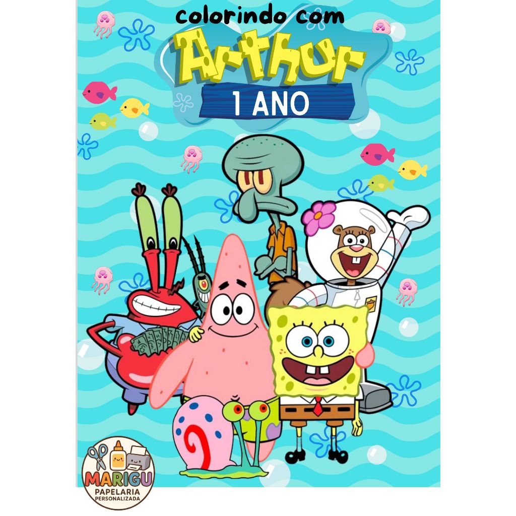 Mini Livro de colorir personalizado lembrancinha aniversario Bob Esponja