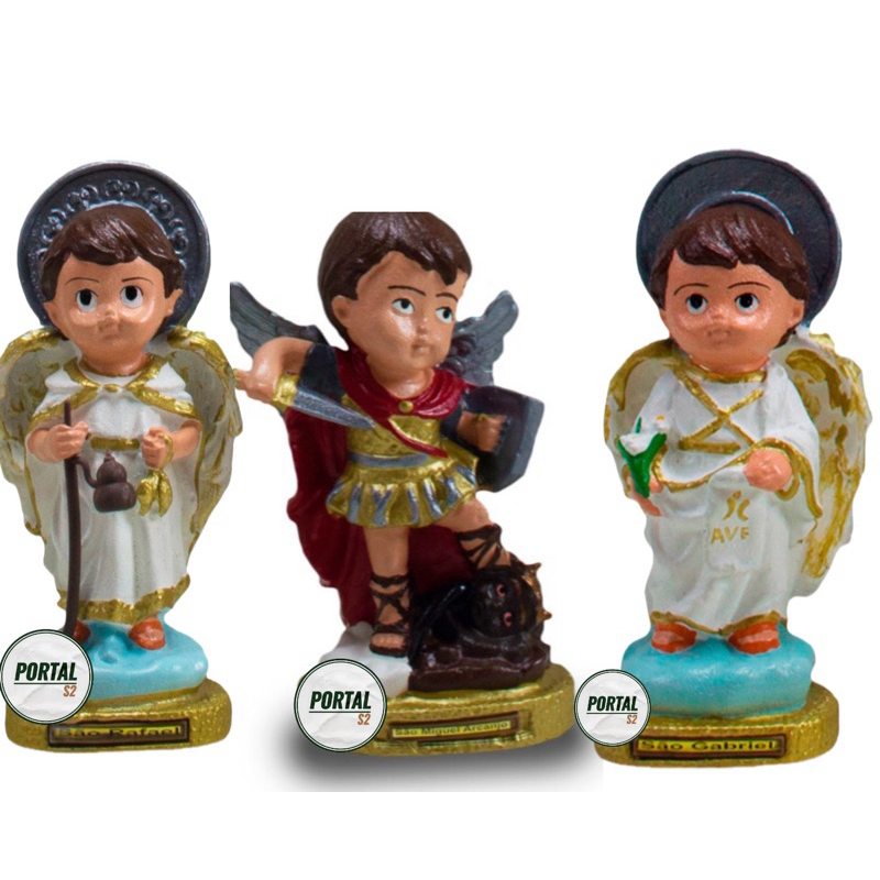 Kit Os Três arcanjos baby São Rafael,São Miguel Arcanjo e São Gabriel 16cm inquebrável