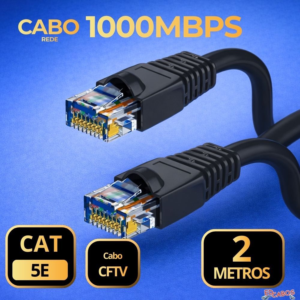 Cabo de Rede 2 Metros 1Gbps Preto CAT5e