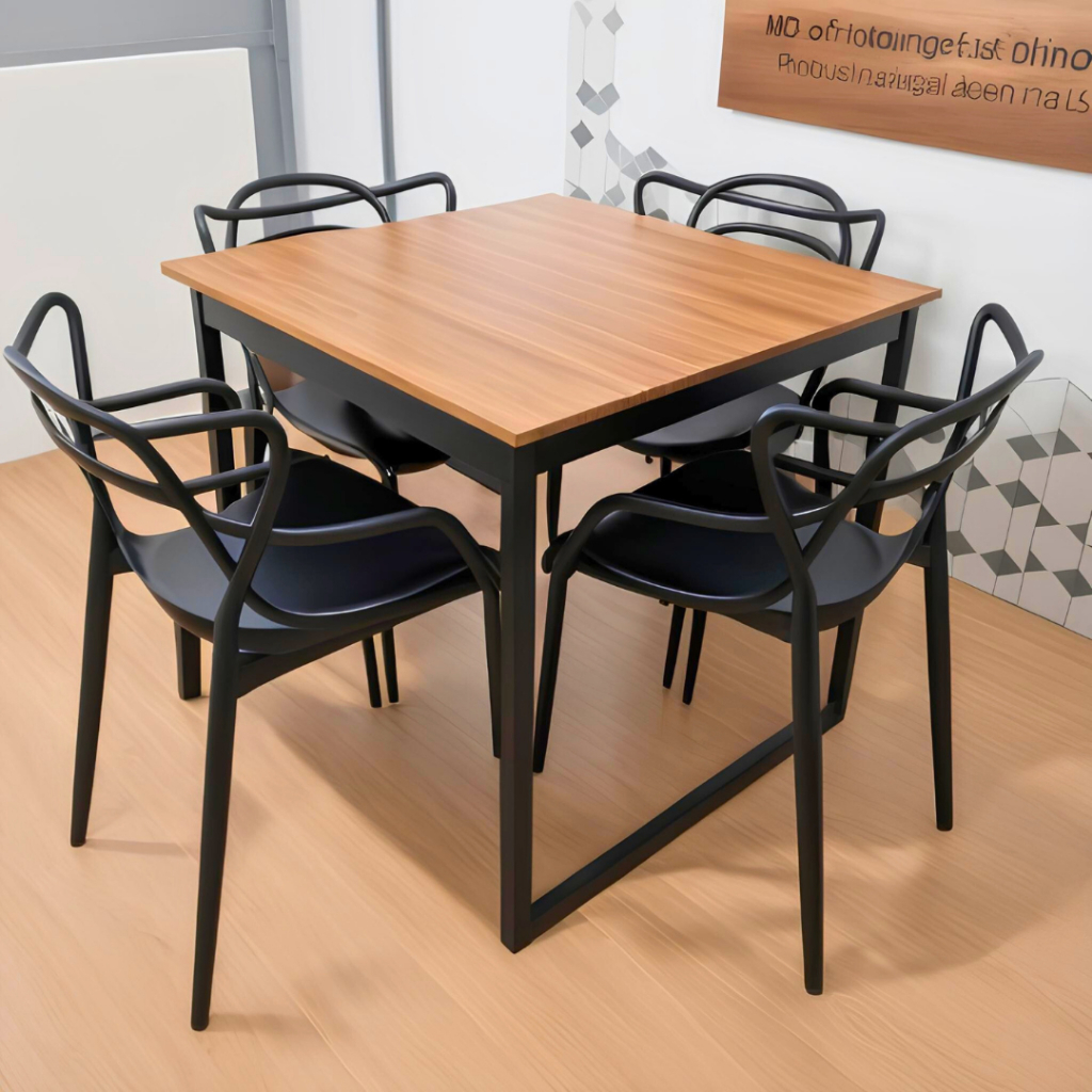 Mesa de Jantar para 4 Cadeiras Modelo Industrial – Tampo MDF Resistente
