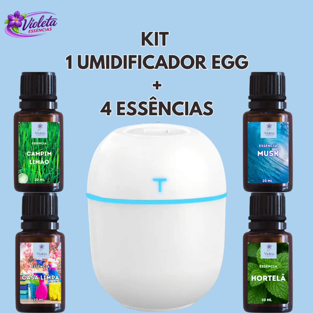 Umidificador Aromatizador com 4 Essências Hidrossolúvel|Difusor Modelo Egg 200ml em Oferta na Shopee