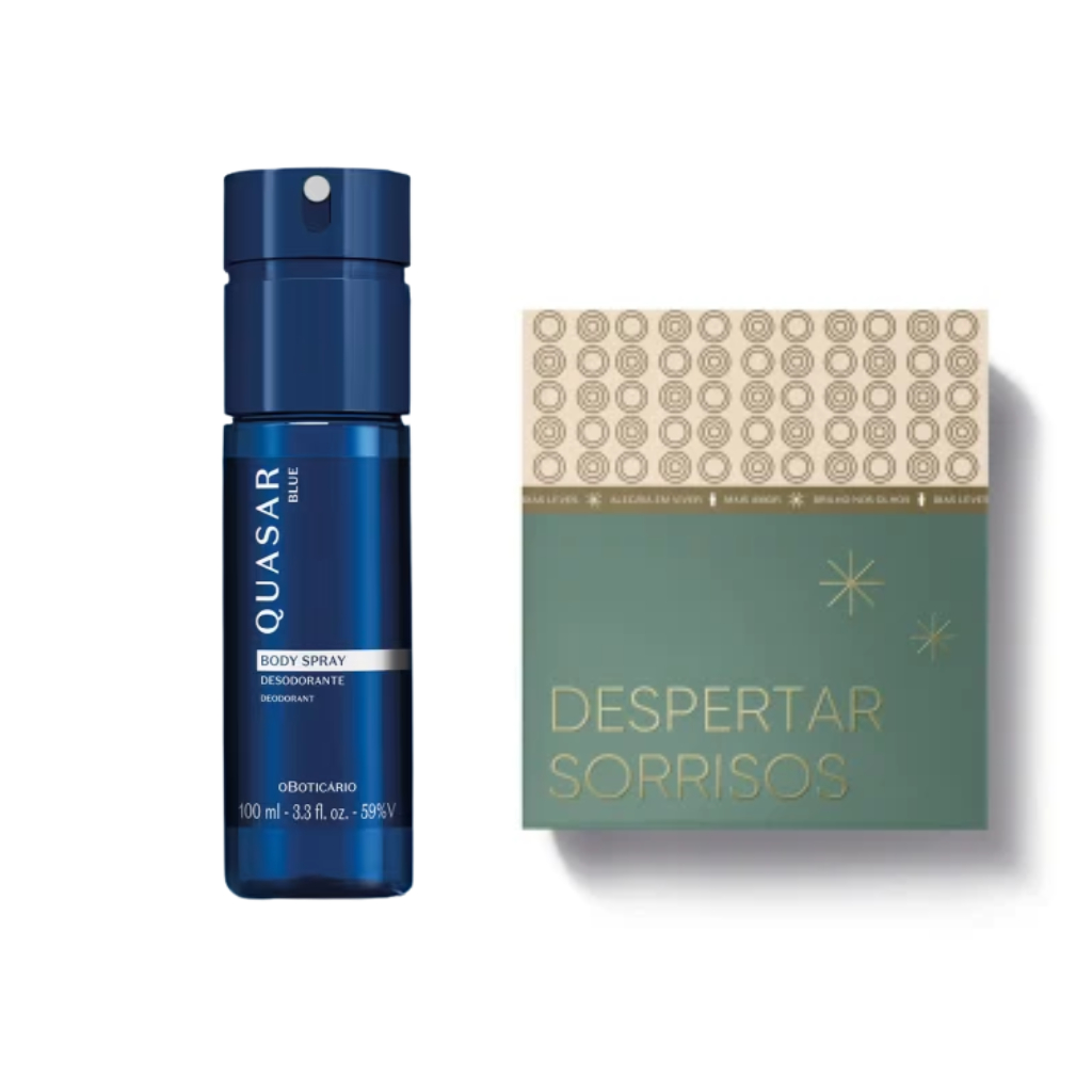 Presente O Boticário Masculino Quasar Blue: body spray desodorante 100ml + caixa especial + papel seda + sacola