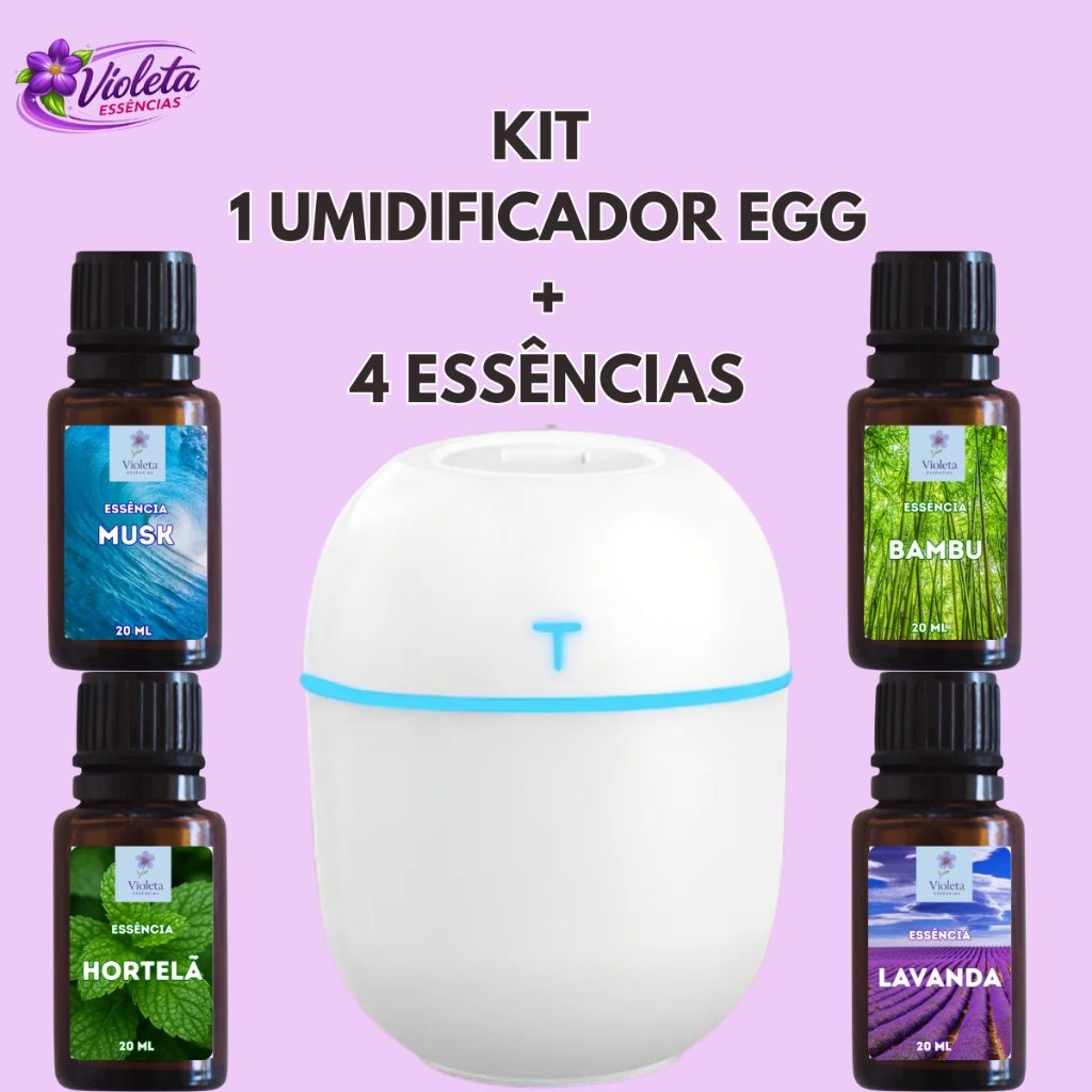 Umidificador Aromatizador com 4 Essências Hidrossolúvel|Difusor Modelo Egg 200ml